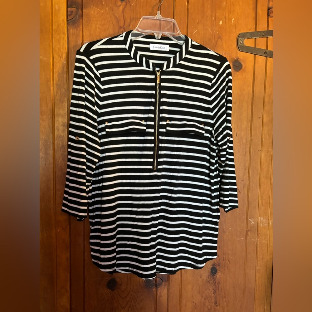 Calvin Klein black and white striped top